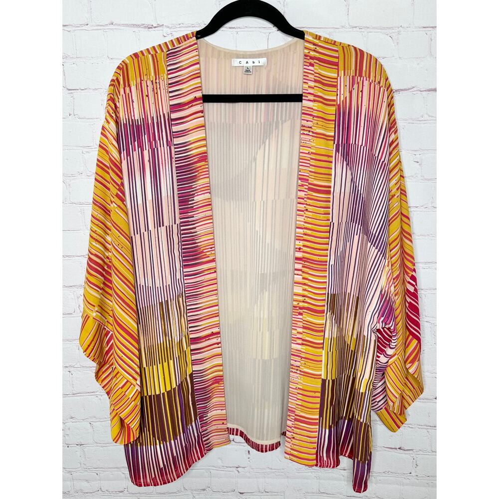 CAbi Orange Pink Abstract Kimono Shawl Womens Size Large Layers Cardigan